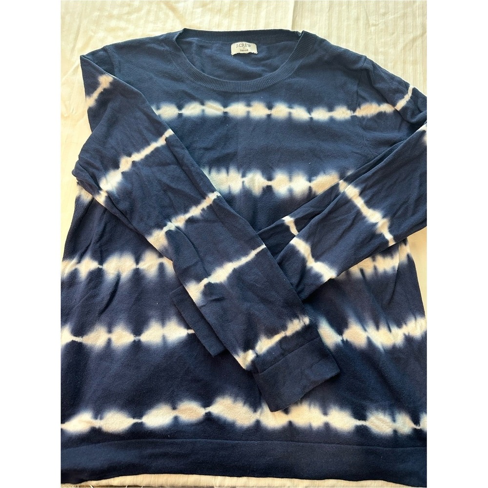 J. Crew Teddie Navy Tie Dye Stripe Cotton Crewneck Sweater Men's Medium